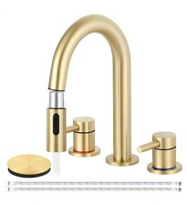 AKLFGN 8" Widespread Brushed Gold Bathroom Faucet 3 Hole Pull Out Sprayer Pop-Up