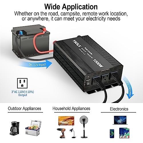  Power Inverter 12V to 110V，Dc to Ac Inverter 3 AC Outlets，1500 Watt 1500W - Picture 3 of 7