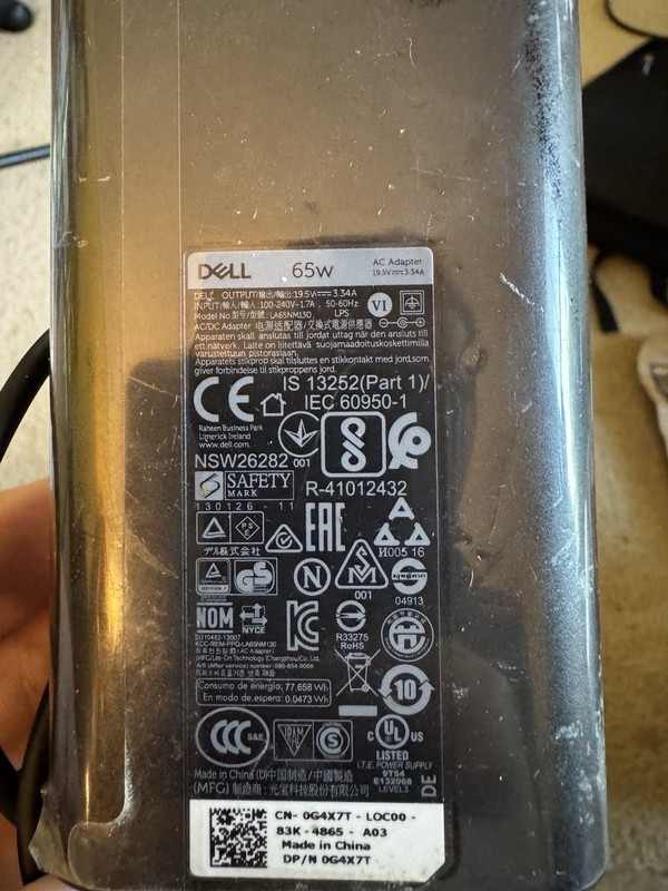 Dell 65W AC Adapter Charger for Laptops Original Equipment. LA65NM130