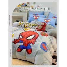 NEW Spider-Man Milk Fluff 4 Piece Bed Set Flannel Quilt Cover Children Bed Sheet