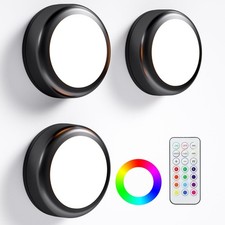3 PCS Black LED Puck Light Remote 13Color Under Cabinet Wireless StickOn