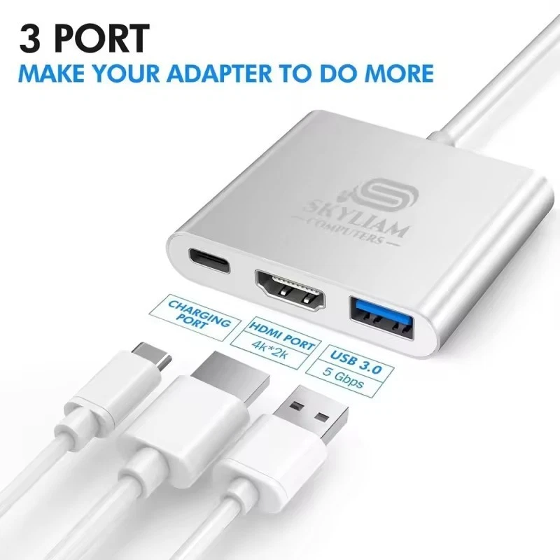 High Speed Type C 3 in 1 Adapter 3 in 1 USB Type C Hub with HDMI 4K USB3.0 - Image 3 of 4
