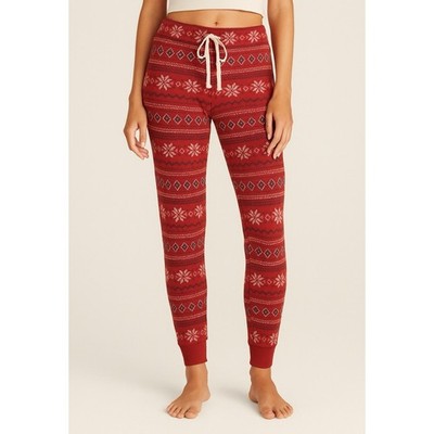 PJ Salvage Pajama Pants Womens Small Red Fair Isle Lounge Jogger Cozy Soft NWT