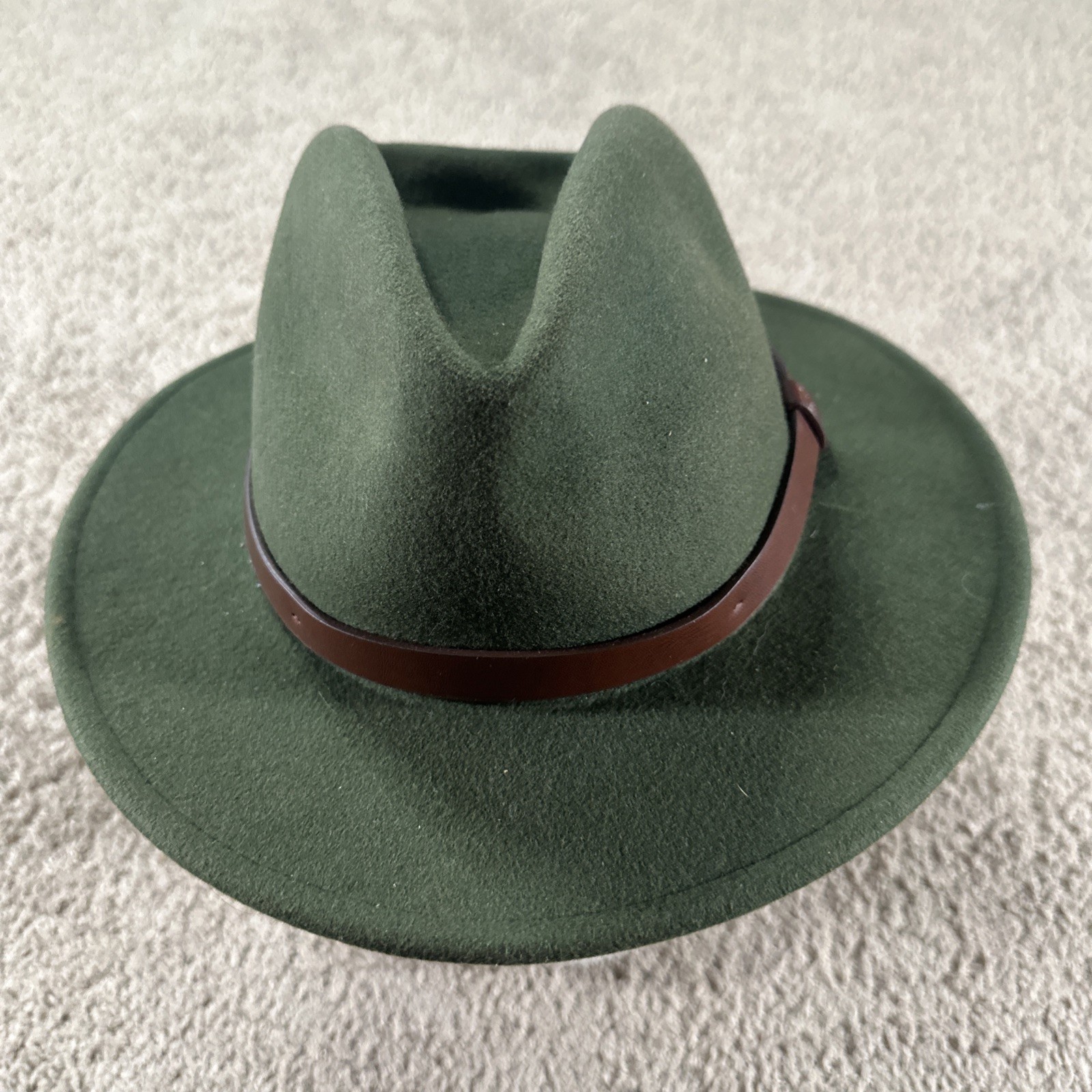 Brixton Fedora Hat for Men - 7 1/4 Medium Green Wool with Leather Strap & Wide Brim-image