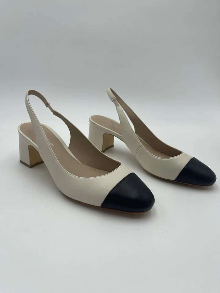 Stuart Weitzman Milla 55 Slingback Pump Chalk Black Leather SZ 8-EU 38.5 $495 - Image 4 of 4