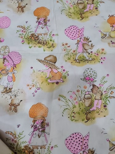 Vtg Holly Hobbie and Friends Cotton Fabric Crisp New Bright Colors 1 1/8 y×45" - Bild 6 von 7