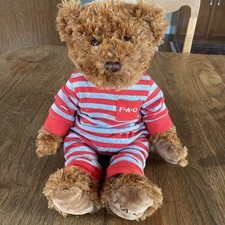 FAO Schwarz Teddy Bear Plush 18  Brown Stuffed Animal w Red Gray Striped Pajamas