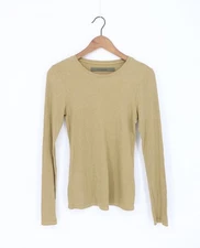 ENZA COSTA Ribbed Long-Sleeve Knit Top Khaki M $145 E1 324