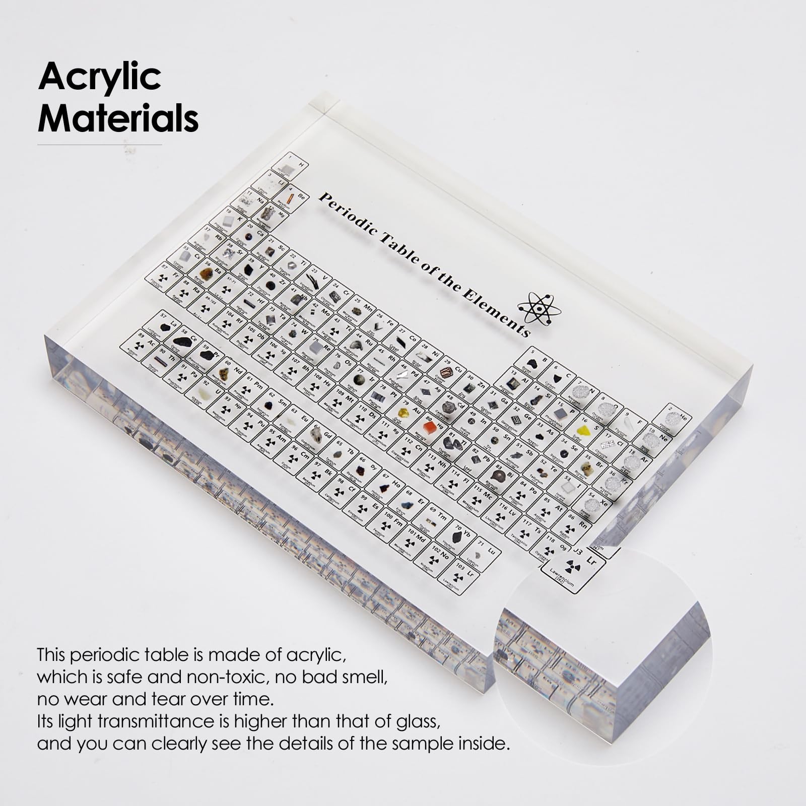 Periodic Table with Real Elements Inside, Acrylic Periodic Table Display with 83