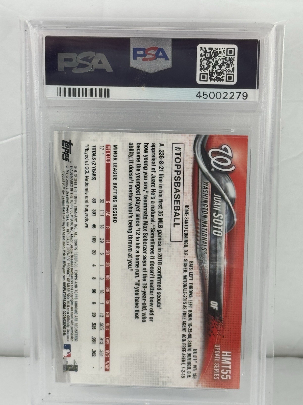2018 Topps Chrome Update- Juan Soto- HMT55- PSA 10 Gem Mint- Rookie Card- RC view 2