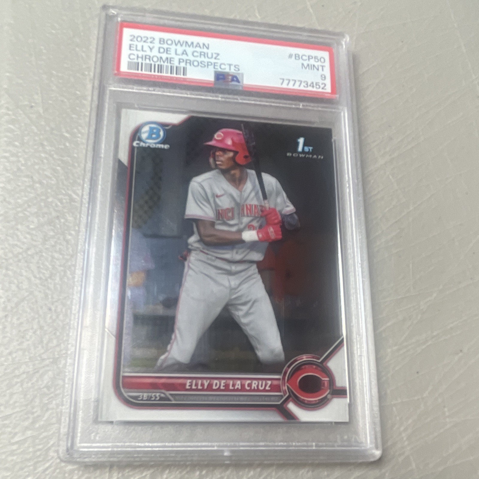 Topps 2022 Bowman Chrome Prospects Elly De La Cruz Rookie #BCP-50 PSA 9 view 2