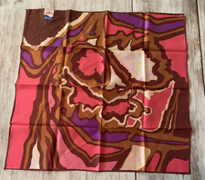 Vtg Retro Mod Abstract Scarf Water Repellent Brown Pink Purple 25.5" Square NEW