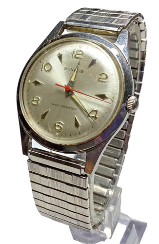 Benrus Shock Absorber Mens Watch Series 3061 Silver Tone Manual Wind Works Well