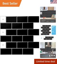 12" x 12" Peel and Stick Backsplash Tiles for Kitchen, Shiny Black