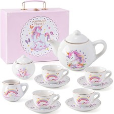 Porcelain Tea Set for Girls Toys Unicorn Gift, 13pcs Tea Party Set with Teapot