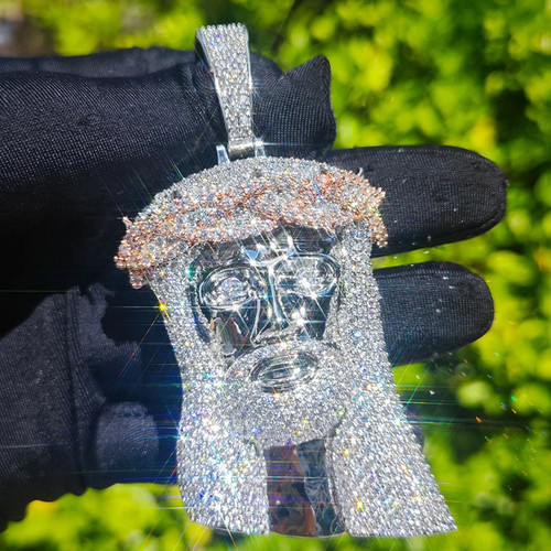Hip Hop 5A+ CZ Stone Paved Bling Ice Out Thorn Vine JESUS PIECE Pendants - Picture 12 of 28