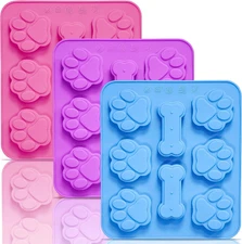 3 Pack Silicone Molds with Puppy Dog Paw and Bone Shaped 2 in 1, Reusable Non-St