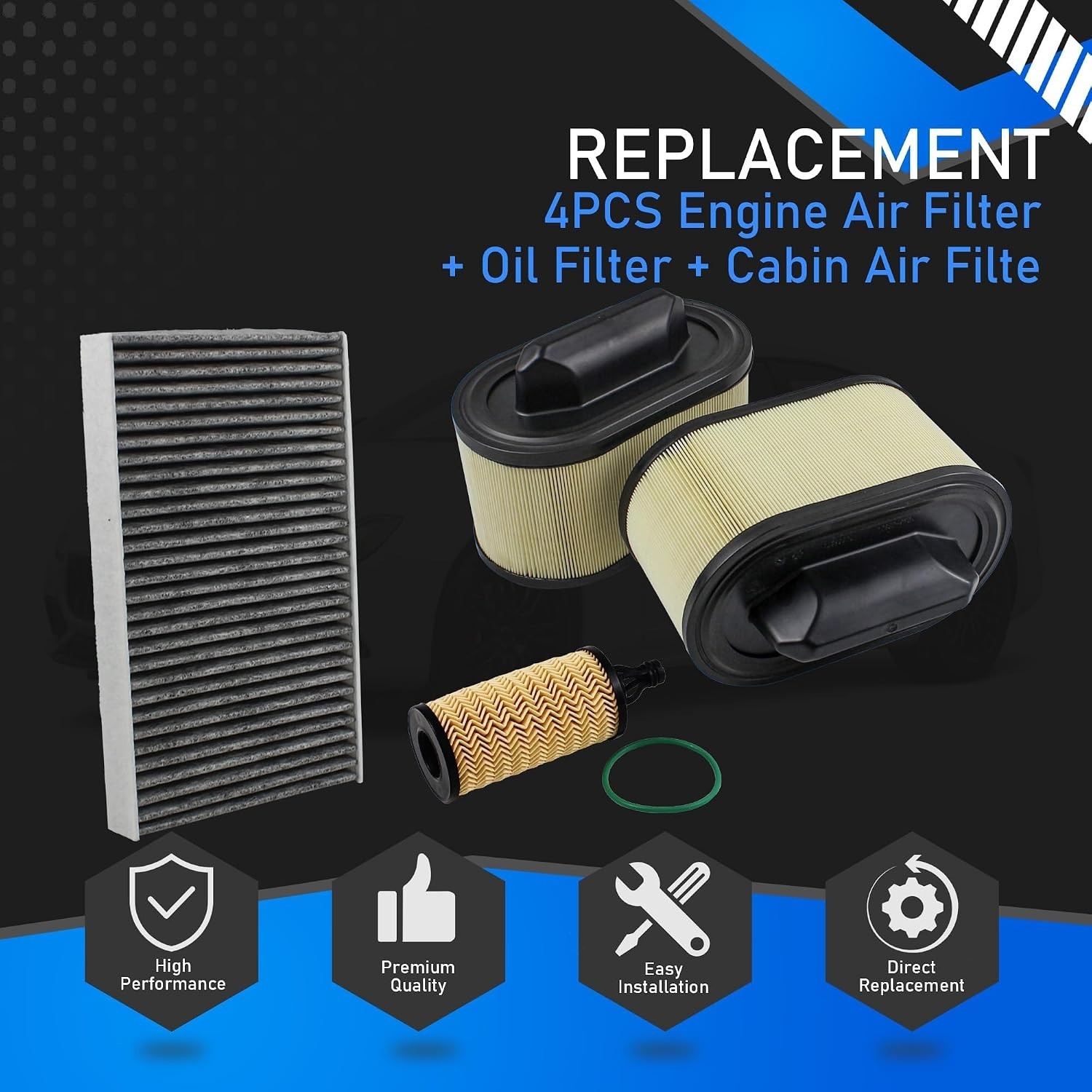 4PCS Car Air Cabin & Oil Filter Set for Maserati 14-22 OE Number 670001545