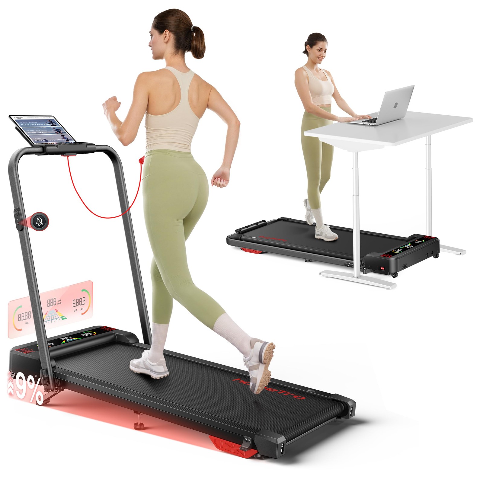Tapis Roulant Elettrico Pieghevole Salvaspazio con Inclinazione Walking Pad 12