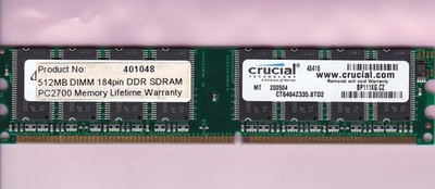 512MB PC-2700 CRUCIAL CT6464Z335.8TD2 DDR-333 DDR1 Desktop Ram STICK 184-Pin