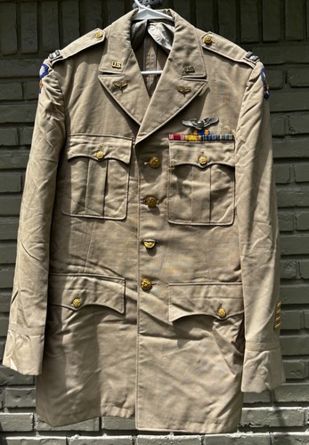 WWII USAAF Army Air Corps Officer Khaki Uniform Jacket Bullion Patch+ Wings