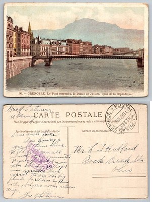 Grenoble France 1919 Suspended Bridge Palais Justice Isere River Postcard