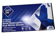 Safety Zone GNPR-L-1-MT PF Disposable Nitrile Gloves 3.7 mil Blue, L 100 Box