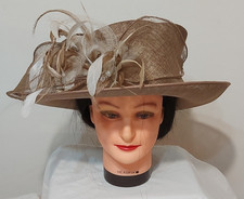 Failsworth Laura McClelland Ladies Straw Hat Brown-Feathers Wedding/Races/Church