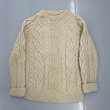 Vintage 80s Cream Wool Cable Knit Chunky Sweater 1980s