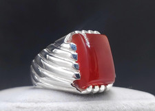Yemeni Blood Red Aqeeq Ring 925 Sterling Silver Handmade Gemstone Men’s Ring