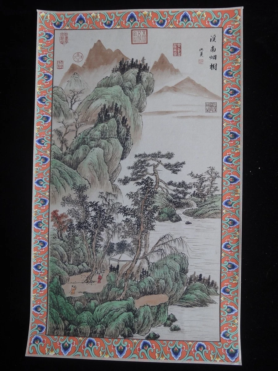 纸绿色古董中国画作、画卷| eBay
