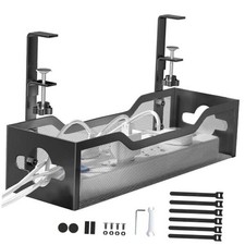 Under Desk Cable Management Tray No Drill, Metal Mesh Cable 13.38" Black