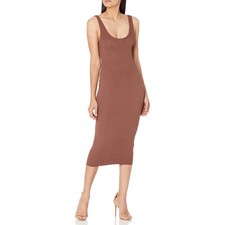 ENZA COSTA Silk Knit Midi Tank Dress Womens Small Brown Quiet Luxury Minimal NEW