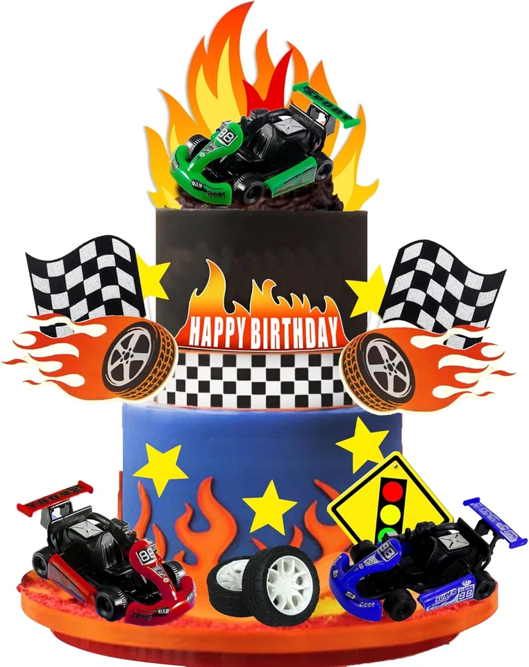 Coche de carreras adornos para pasteles coche camión decoración de pasteles juguetes de carreras para hombre niño niño B Foto 2 de 4