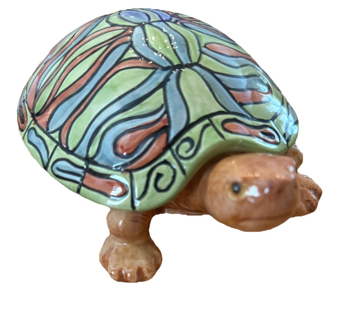 Vtg Fitz and Floyd Turtle Multi Color Tortoise Lidded Ceramic