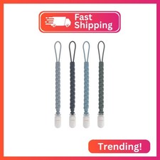 Stylish Silicone Pacifier Clips 4-Pack for Baby Boys and Girls, Woven Rope Flexi