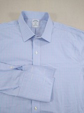 Brooks Brothers 346 Dress Shirt Mens 17-36 Blue Plaid Slim Fit French Cuffs