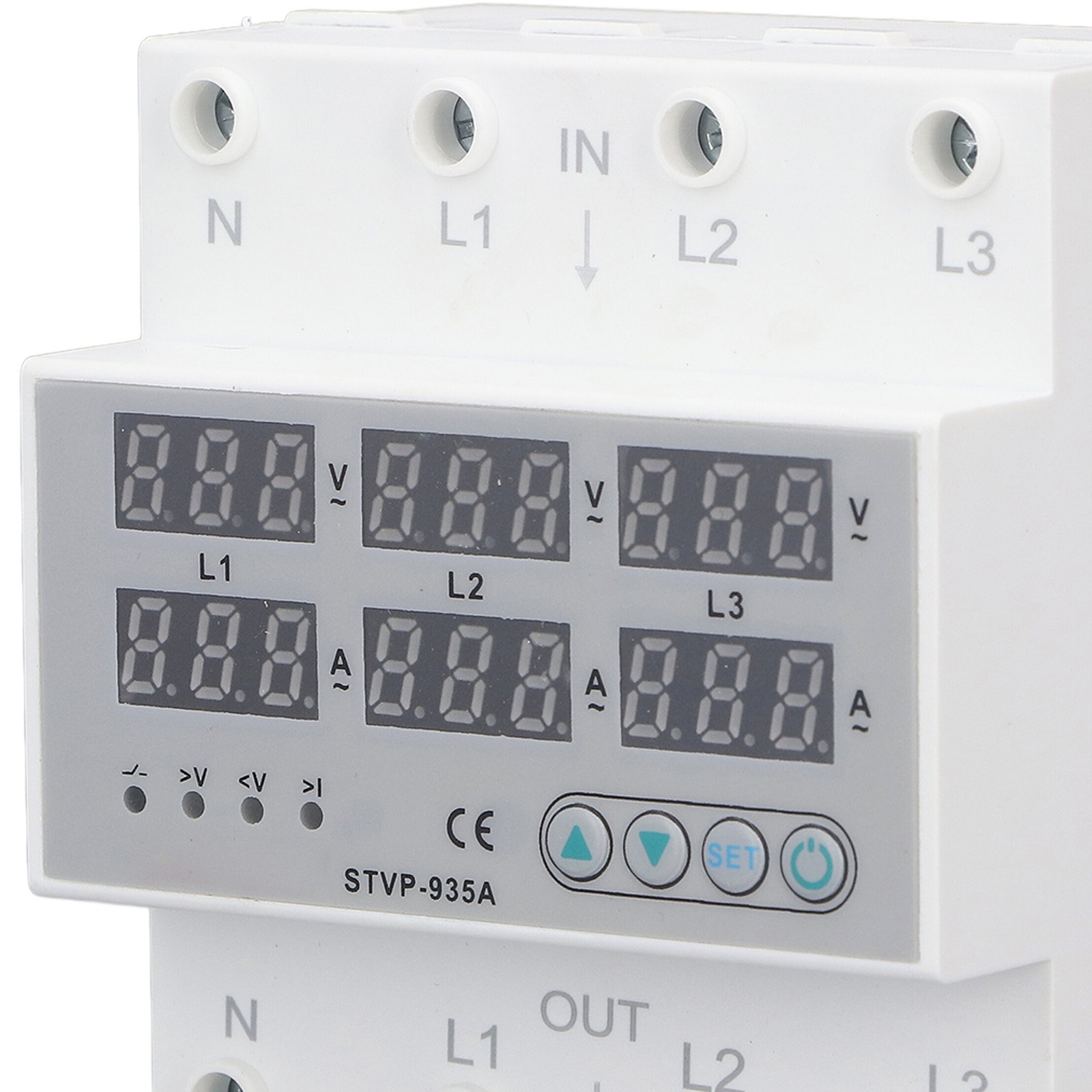 3 Phase Over Under Voltage Protector 80A Auto Reset DIN Rail Voltmeter Ammeter