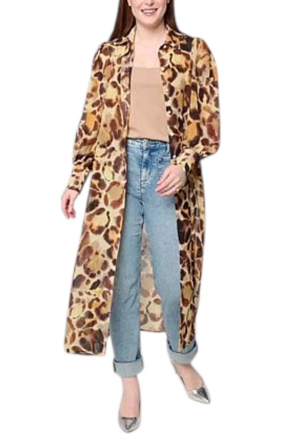C Wonder Women's Drama Topper with Side Slits Printed Leopard