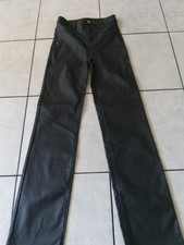 Fashion Nova Women's Black Faux Leather Dress Pants Straight Leg Stretch Pockets