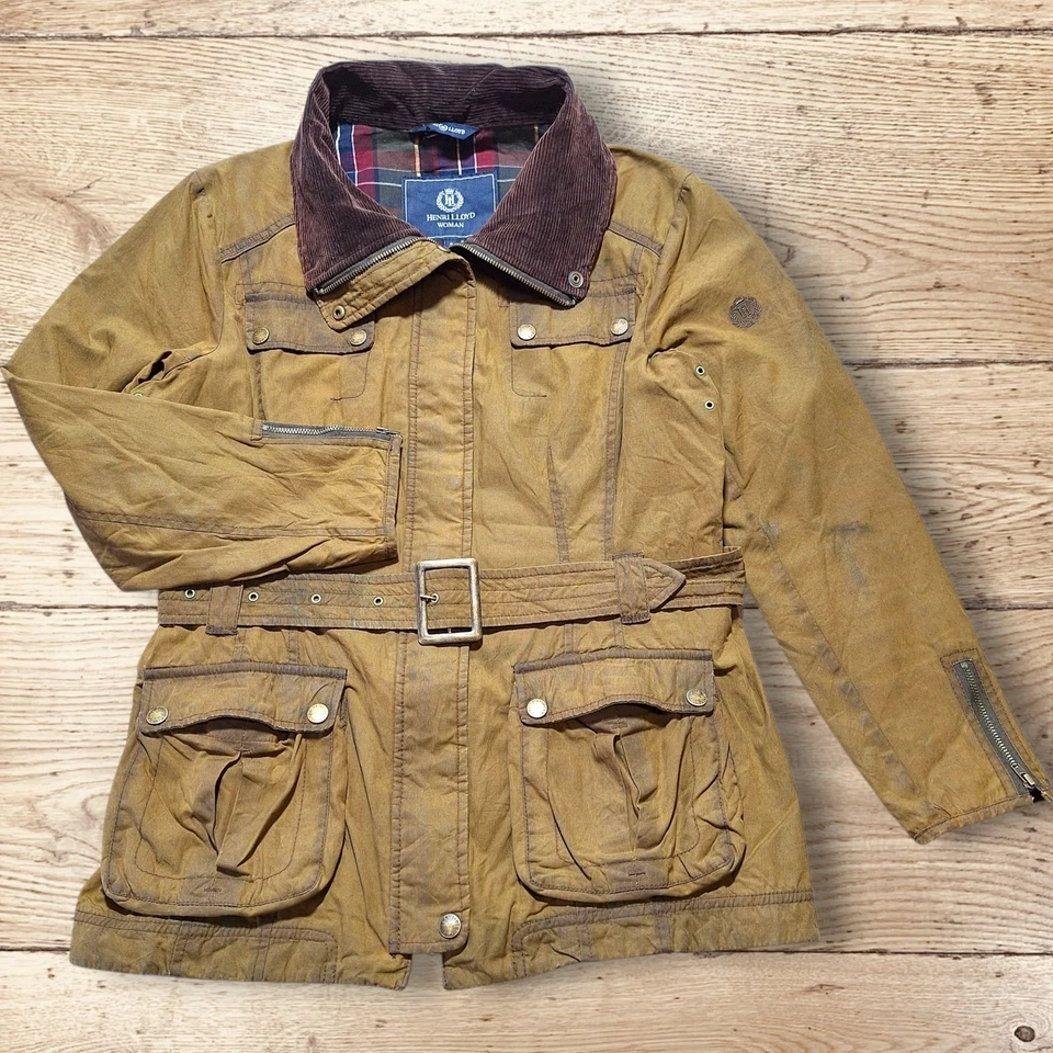 Women Henri Lloyd Wax Jacket S8 10 Khaki Walking Shooting Hunting Farm Rain Wear - Image 4 of 4
