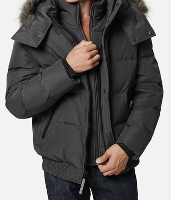 Andrew Marc New York Men's Gray Umbra Faux-Fur Hooded Bomber Coat Jacket Size S
