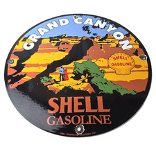 Vintage Shell Gasoline Sign - Grand Canyon Gas Oil Pump Plate Porcelain Sign