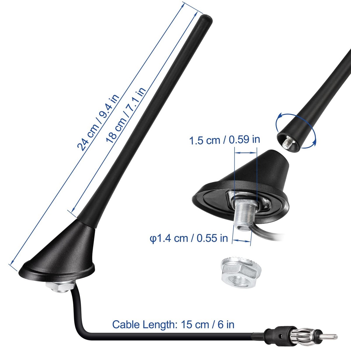 Antenna Auto Universale Eightwood 23cm | Per FM/DAB | Acciaio Inox | Con Adattatori M4 M5 M6 | Facile Installazione - Foto 13