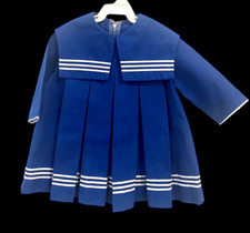 Vintage Sailor Dress Baby Girls Size 6-9M Blue White Pinafore 1950s Nautical