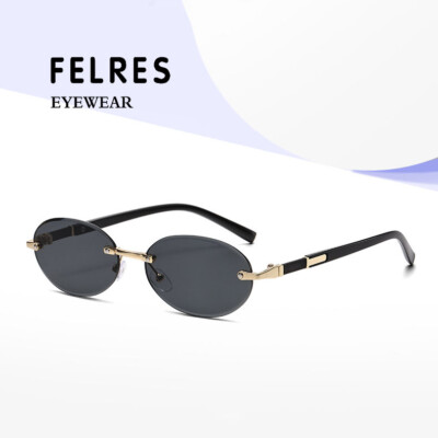 Women Metal Rimless Oval Sunglasses Fashion Outdoor Shade Glasses UV Protection 