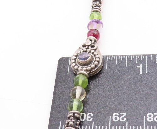 925 Sterling Silver - Vintage Amethyst Peridot & Garnet Beaded Necklace - NE1736 - Picture 6 of 6