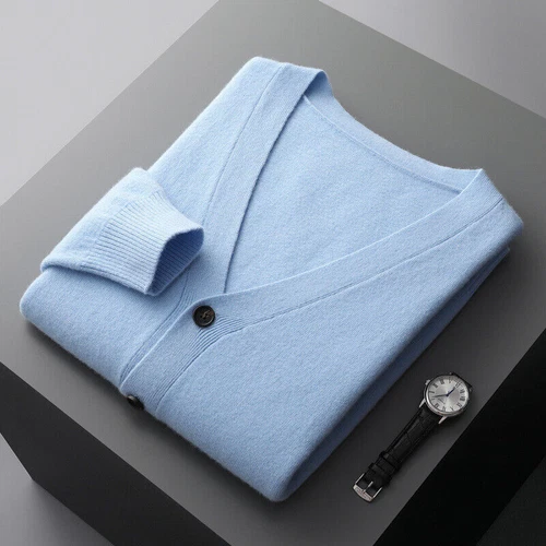 Cárdigan Para Hombres Cuello en V Tejido Lana Suéter Chaqueta Suelto Cachemira Prendas para el torso Otoño - Imagen 25 de 35