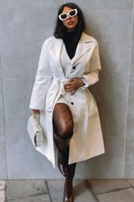 Lambskin Leather Wear Stylish Designer Fancy Women White Party Trench Coat