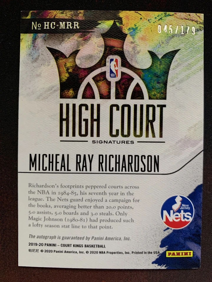 Micheal Ray Richardson High Court Autograph 045/179 2019-20 Court Kings Panini  - Image 2 of 2